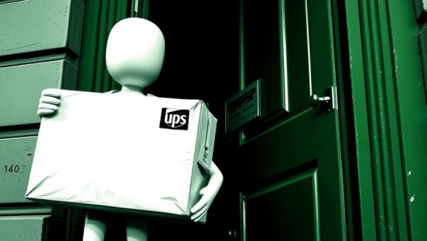 UPS package held at doorstep highlighting tariff refunds.