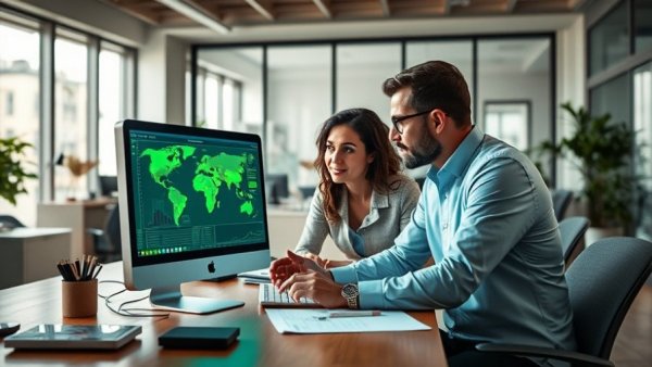 Professionals engaging with data on desktop for AI citations in veterinary practices.