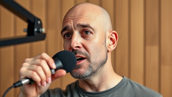 Man speaking in studio with microphone, medspa marketing context.