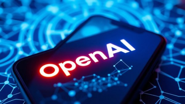 OpenAI logo on smartphone screen representing AI technology.