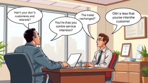 Cartoon on customer service in law enforcement with two men discussing.