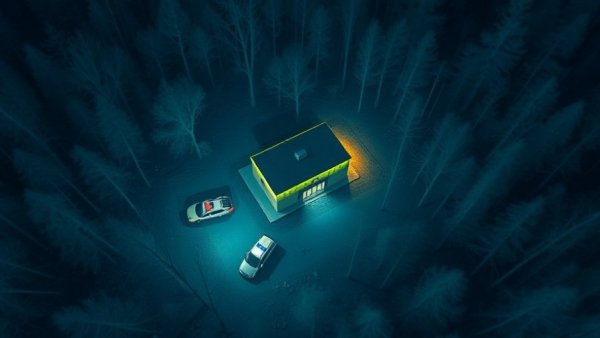 Aerial thermal image showing police presence in a wooded area.