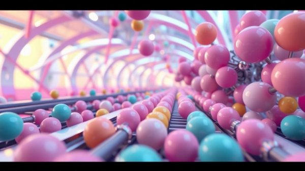 3D render of a futuristic colorful conveyor system for AI's role in supply chain management.