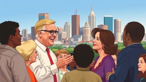 Illustration of Minneapolis police reform with people and skyline.