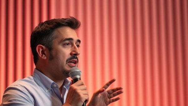 Confident man explaining into microphone for medspa marketing strategy.