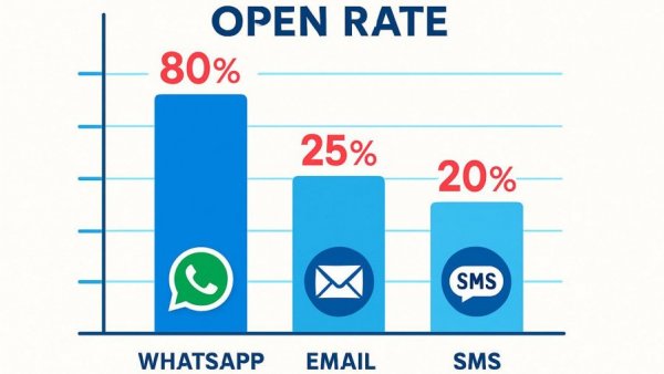 WhatsApp marketing strategy for MedSpas: Open rate comparison infographic.