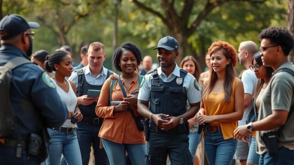 Community policing strategies symbolized by diverse cooperation.