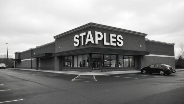 Staples store closure impacting veterinary clinics, empty lot.