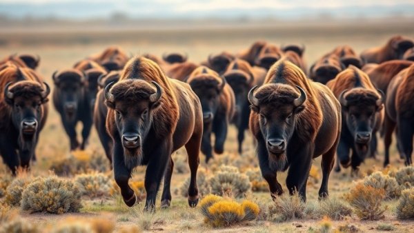 Herd of bison wandering in sagebrush field, related to topical drug to prevent NWS in animals.