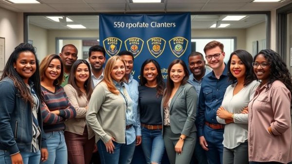 Police suicide prevention funding team in an office setting.
