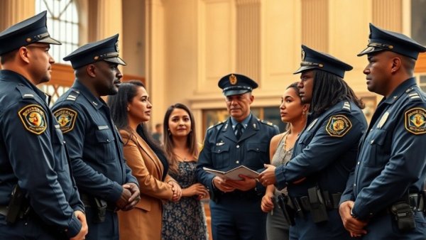 Symbolic concept of police reform strategies with community and officers.