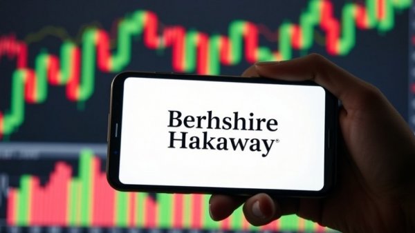 Smartphone with Berkshire Hathaway logo in front of stock market chart