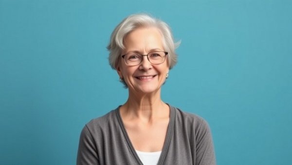 Confident woman in blue top, landing new clients in veterinary practice focus.
