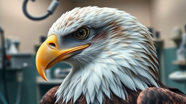 Bald eagle in wildlife rehabilitation veterinary care