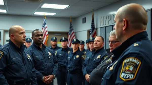 NYPD officers at NYPD's 49th Precinct in a briefing