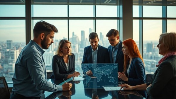 Team tackling near repeat crime in modern office with digital map.