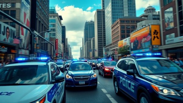 Special Police Tactics: Police vehicles navigating urban city traffic