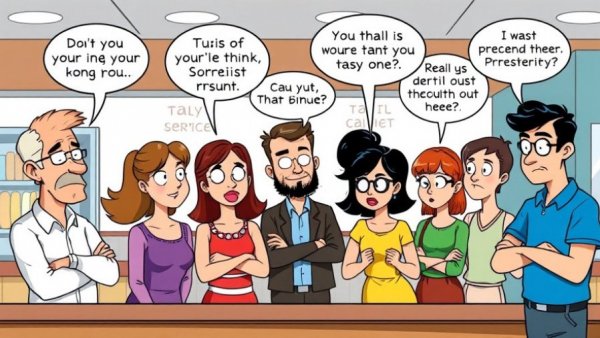 Humorous cartoon of customers at a service counter, Customer Service in Law Enforcement