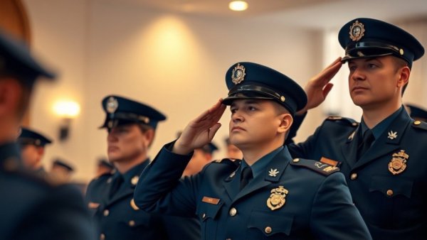 Police officers saluting during ceremony, highlighting police recruitment strategies.