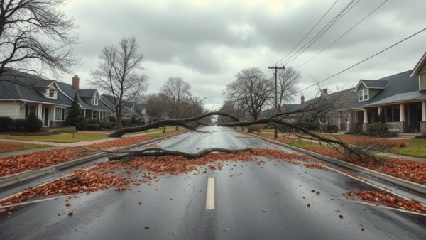 Storm debris in suburban street depicting all-hazards approach.