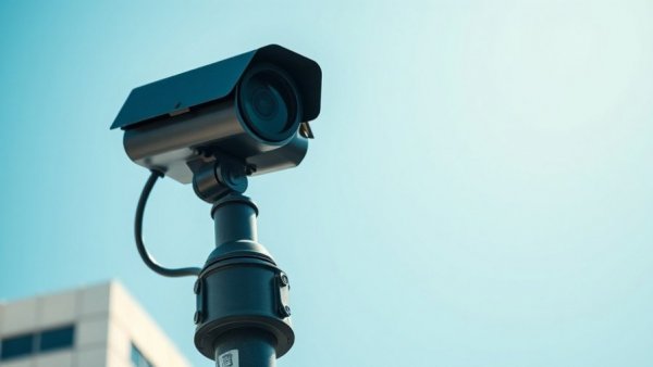 Black ALPR camera on pole in bright sky, unauthorized ALPR searches.