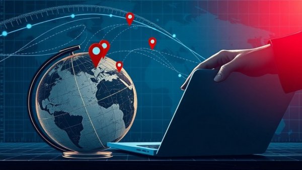 Illustration of international SEO concept with globe and location pins