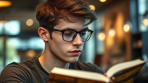 Young man reading in cafe, Google AI Spam Update discussion.