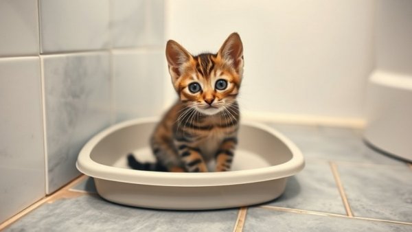 Tabby kitten in litter box for smart litter box monitoring.