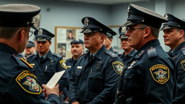 Police briefing session illustrating 21st-century policing.
