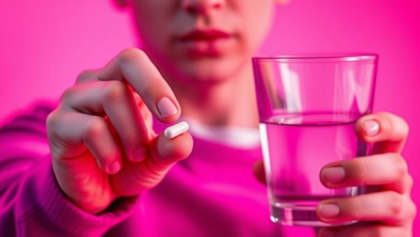 Person holding pill and water, probiotics improve GLP-1 treatment.