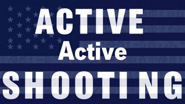 Text 'Active Shooting' over American flag background