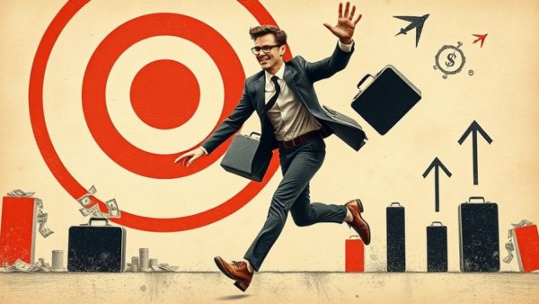 Abstract image of financial growth with person running toward target