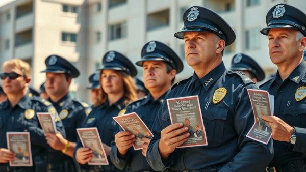Police officers holding 9/11 Memorial Stair Climb cards.