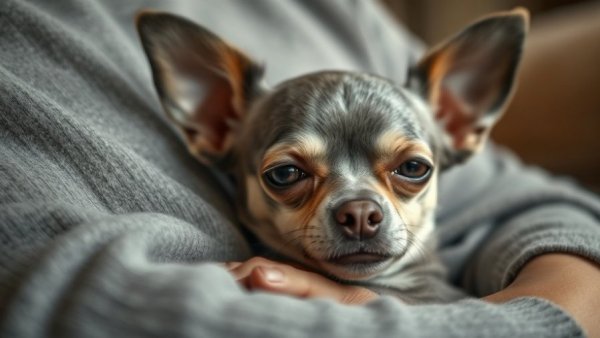 Aging Chihuahua cradled gently, showcasing cognitive decline in aging pets.