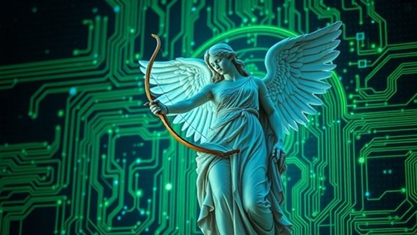 AI Matchmakers Limitations concept with statue and circuit background