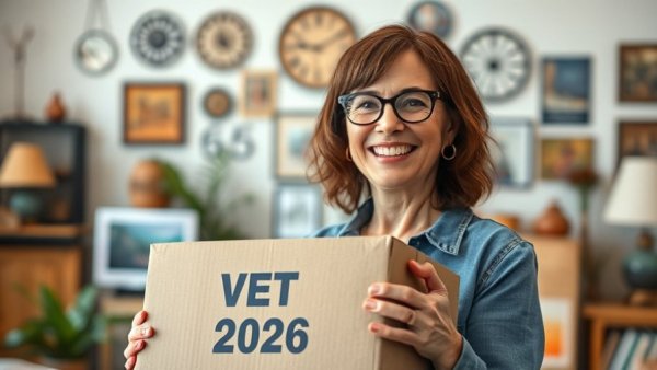 Smiling woman holding Vet Box 2026 package during unboxing.