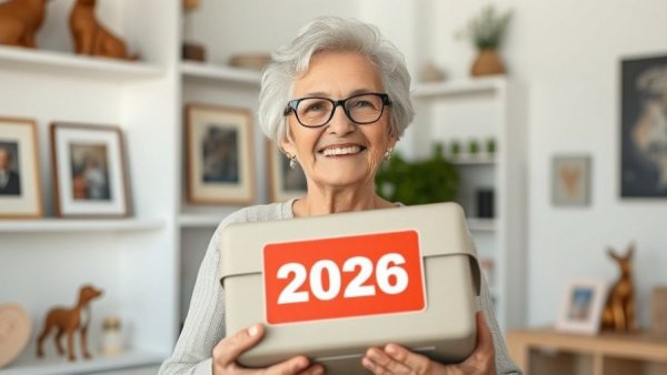 Smiling woman holding Vet Box 2026 for unboxing.