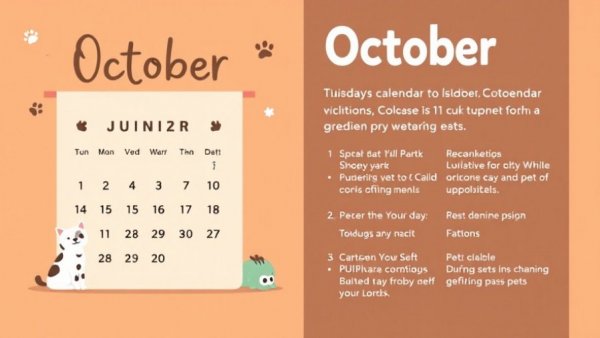 October pet and vet-related holidays calendar with events.
