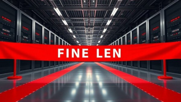 Data center with finish line banner signifying tech progress.