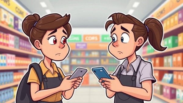 Humorous cartoon on customer retention in retail store