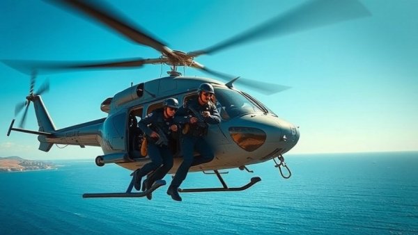 Tactical police descent from helicopter for purpose-built policing.