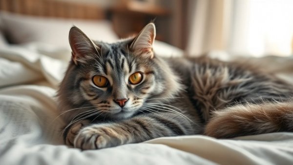 Gray tabby cat on blanket depicting FIP diagnosis