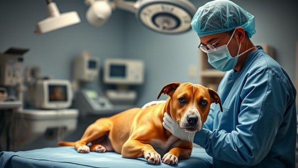 Veterinarian in clinic examining a dog, part of UC Davis Small Animal Rotating Internship