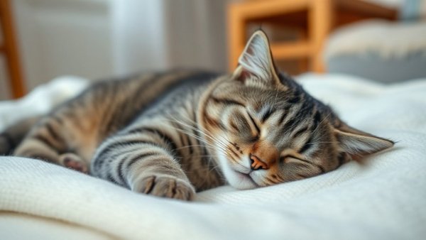 Gray tabby cat relaxing on a blanket, related to Feline Infectious Peritonitis diagnostics.