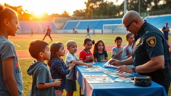 Children at a police recruitment event booth.