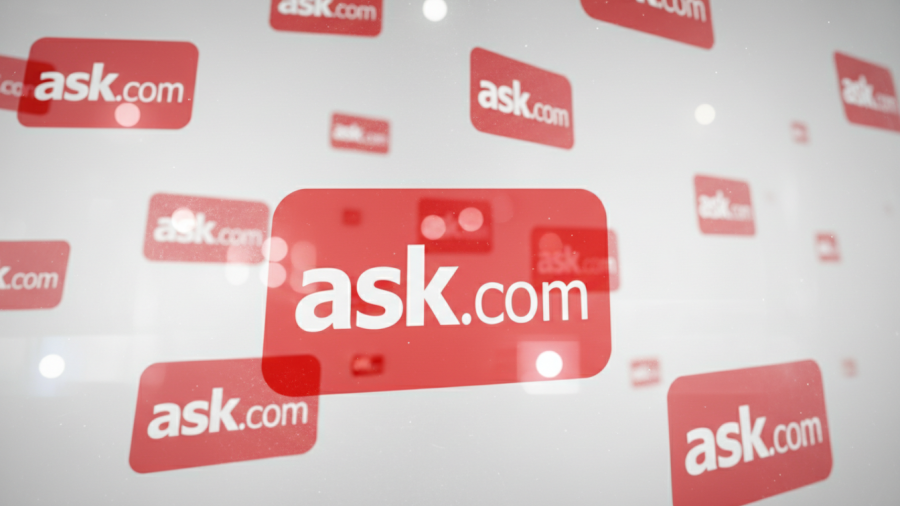 Modern digital display of overlapping Ask.com logos highlighting evolution of search engines.