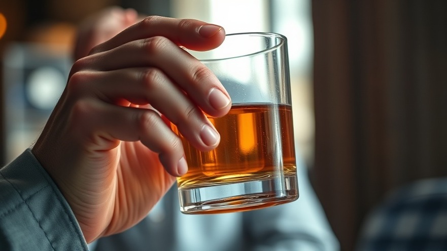 Close-up of whiskey glass in hand, reflecting officer wellness amidst police culture stress.