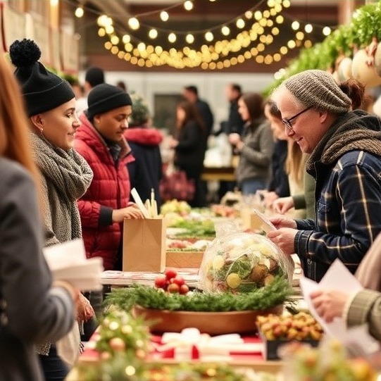 Local business owners collaborating at a festive holiday market.