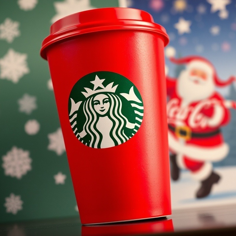 Iconic Starbucks red holiday cup representing successful seasonal branding in Holiday Marketing Campaigns.