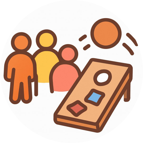 Playful group games icon for municipal youth summer camp website, vibrant and friendly.